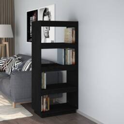 Berkfield Home Book Cabinet/Room Divider Black 60x35x135 cm Solid Pinewood - Size: 60 x 35 x 135 cm - thumbnail 2