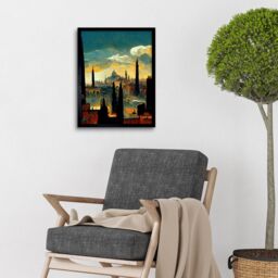 "Artery8 Wall Art Print Industrial Cityscape Sunset Art Framed in Black - Size: W12"" x H16""" - thumbnail 2