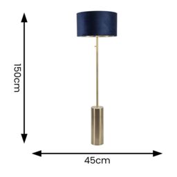 ValueLights Lexy Gold Dimmable Floor Lamp with Velvet Drum with Gold Inner Lamp Shade & Bulb in Dark Navy - thumbnail 4
