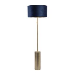 ValueLights Lexy Gold Dimmable Floor Lamp with Velvet Drum with Gold Inner Lamp Shade & Bulb in Dark Navy - thumbnail 2