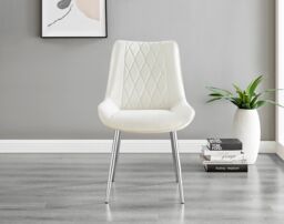 FurnitureboxUK Selina Round Glass Chrome Leg Dining Table & Pesaro Silver Leg Chairs in Cream - Size: 4 Person - thumbnail 4