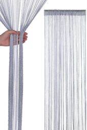Neel Blue Glitter String Curtain Polyester Fringe Panel Spaghetti Tassel Curtain, 200cm x 90cm in Silver - Size: 200 cm x 90 cm - thumbnail 1