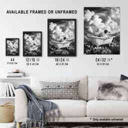 "Artery8 Dog Lover Beagle in Floral Meadow Bathtub Surreal Wall Art Print in Grey - Size: W24"" x H32""" - thumbnail 3