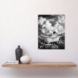 "Artery8 Dog Lover Beagle in Floral Meadow Bathtub Surreal Wall Art Print in Grey - Size: W24"" x H32""" - thumbnail 4