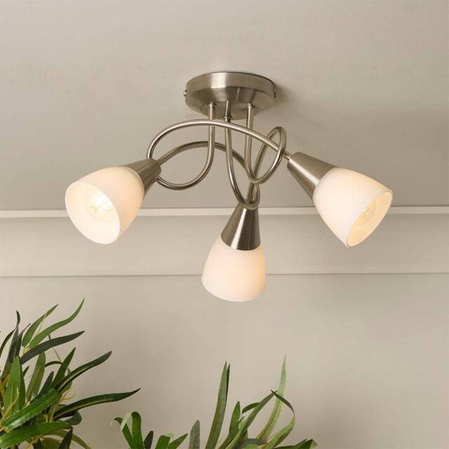 Lighting Collection Swirl‑Arm 3‑Light Ceiling Fitting with Frosted Cone Shades in Silver - image 1