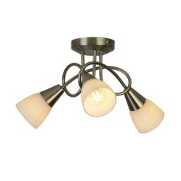 Lighting Collection Swirl‑Arm 3‑Light Ceiling Fitting with Frosted Cone Shades in Silver - thumbnail 2