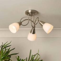 Lighting Collection Swirl‑Arm 3‑Light Ceiling Fitting with Frosted Cone Shades in Silver