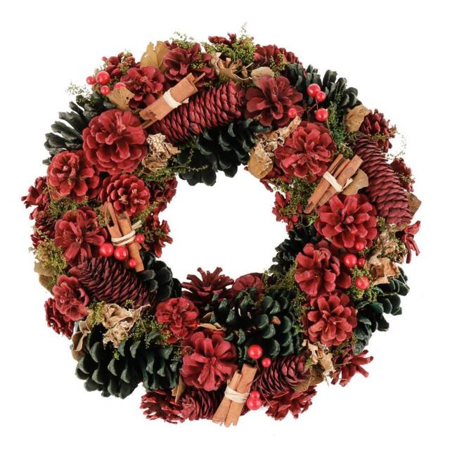 Dibor 36cm Cinnamon Pine Xmas Decor Front Door Wreath Christmas Wreath in Red - image 1