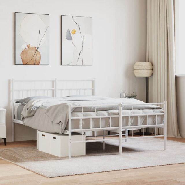 Berkfield Home Metal Bed Frame with Headboard & Footboard White 135x190 cm Double - image 1