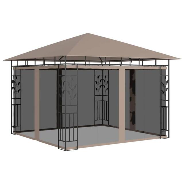 Berkfield Home Gazebo with Mosquito Net&LED String Lights 3x3x2.73 m Taupe in Beige - image 1