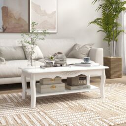 HOMCOM Wooden Coffee Tea Table Modern White Shelf Storage Living Room Home Furniture - thumbnail 1