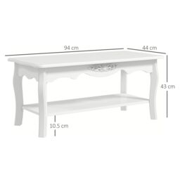 HOMCOM Wooden Coffee Tea Table Modern White Shelf Storage Living Room Home Furniture - thumbnail 3