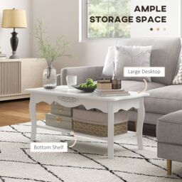 HOMCOM Wooden Coffee Tea Table Modern White Shelf Storage Living Room Home Furniture - thumbnail 4