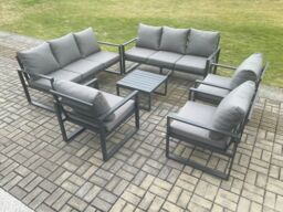 Fimous Aluminium Outdoor Garden Furniture Set Patio Lounge Sofa with Square Coffee Table 3 Armchairs Dark Grey - thumbnail 2