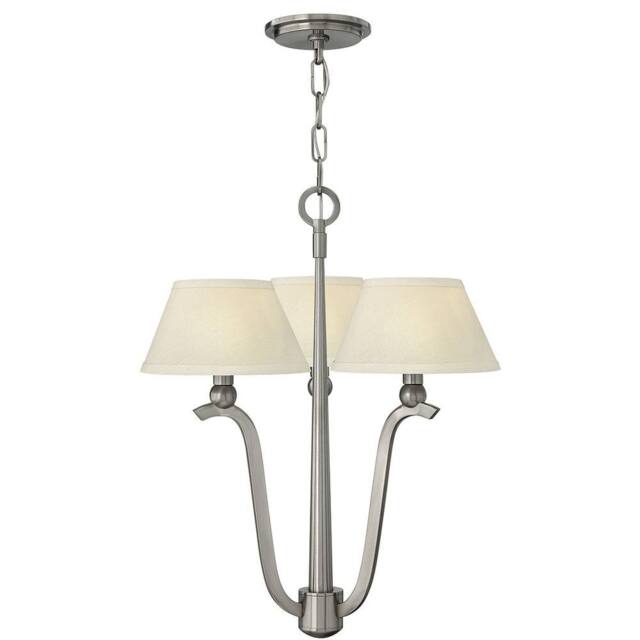 Netlighting Hinkley Whitney 3 Arm Pendant Light with Shade 3x E14 Brushed Nickel in Grey