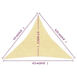 Berkfield Home Sunshade Sail 160 g/m ² Beige 4.5x4.5x4.5 m HDPE - thumbnail 6