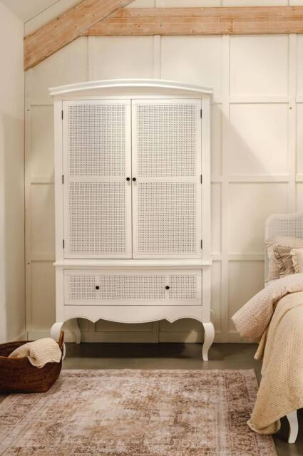 Statement Furniture Louis Large French Double Wardrobe with Rattan Cane Doors & Drawer in White - image 1