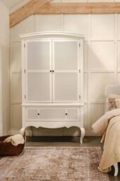 Statement Furniture Louis Large French Double Wardrobe with Rattan Cane Doors & Drawer in White