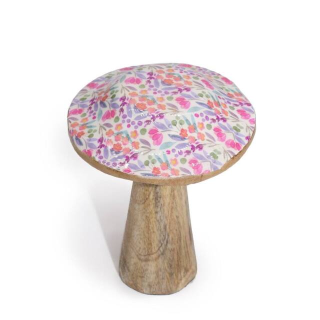 Serenityy Small Wooden Mushroom Ornament - Floral Multi-Coloured - image 1