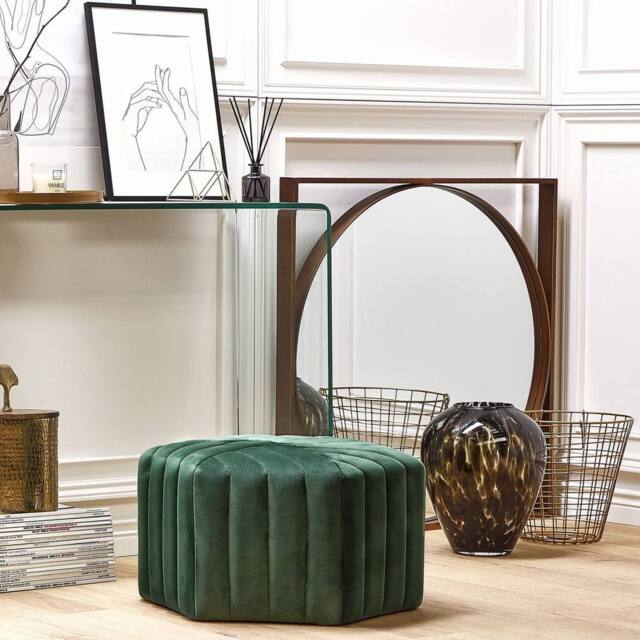 Wyld and Coco Ottman Glamour Hexagonal Green Velvet Pouffe 53 x 48 x 29 cm - image 1