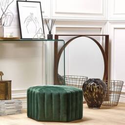 Wyld and Coco Ottman Glamour Hexagonal Green Velvet Pouffe 53 x 48 x 29 cm