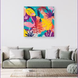 "Warren Reed - Designer Tropical Flamingoes Canvas in Pink - Size: W16"" x H16""" - thumbnail 4