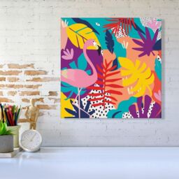 "Warren Reed - Designer Tropical Flamingoes Canvas in Pink - Size: W16"" x H16""" - thumbnail 2