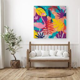 "Warren Reed - Designer Tropical Flamingoes Canvas in Pink - Size: W16"" x H16""" - thumbnail 3