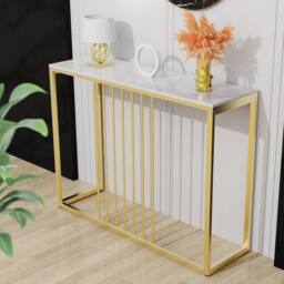 ERGOVEXA Console Table End Table Marble Effect Storage Shelf Hallway Hall in Gold - thumbnail 5
