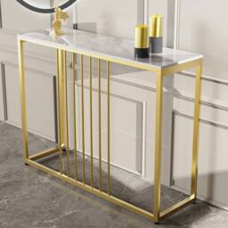 ERGOVEXA Console Table End Table Marble Effect Storage Shelf Hallway Hall in Gold - thumbnail 4