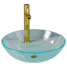Berkfield Home Bathroom Sink with Tap & Push Drain Clear Tempered Glass in Black - thumbnail 2