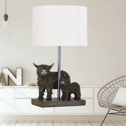 First Choice Lighting Angus & Hamish - Highland Cows Table Lamp With Oatmeal Linen Shade in Brown - thumbnail 4