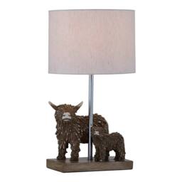 First Choice Lighting Angus & Hamish - Highland Cows Table Lamp With Oatmeal Linen Shade in Brown - thumbnail 2