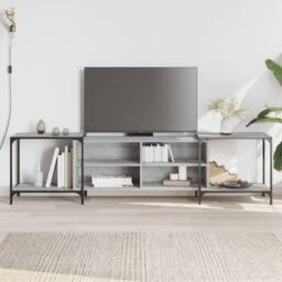 Berkfield Home TV Cabinet Grey Sonoma 203x37x50 cm Engineered Wood - Size: 203 x 37 x 50 cm - thumbnail 2