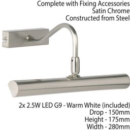 Loops 2 PACK LED Picture Wall Light 2.5W Warm White Satin Chrome Over Head Down Lamp - thumbnail 3