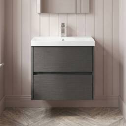 Balterley Chartley 2 Drawer Wall Hung Vanity Basin Unit, Graphite Grey, 600mm in Grey - thumbnail 4