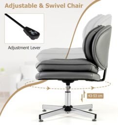 Gymax Home Office Swivel Chair Double Padded Back & Seat With Metal Base in Grey - thumbnail 4