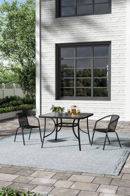 Garden Sanctuary Square 2-Person Garden Tempered Glass Dining Table & Chairs Set in Black - image 1