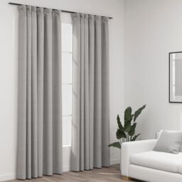 Berkfield Home Linen-Look Blackout Curtains with Hooks 2 pcs Grey 140x245 cm - thumbnail 1