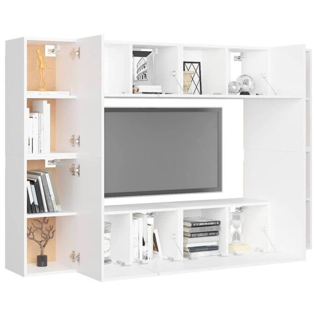 Berkfield Home Sturdy 8 Piece TV Cabinet Set White Engineered Wood - image 1