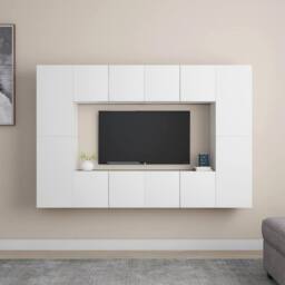 Berkfield Home Sturdy 8 Piece TV Cabinet Set White Engineered Wood - thumbnail 2