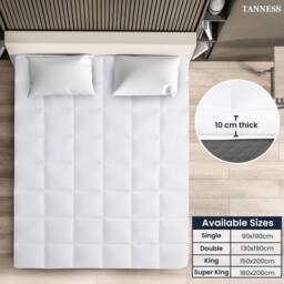 Tanness Mattress Topper 10cm Soft Quilted Microfiber Breathable Hypoallergenic in White - Size: King - thumbnail 7