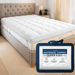 Tanness Mattress Topper 10cm Soft Quilted Microfiber Breathable Hypoallergenic in White - Size: King