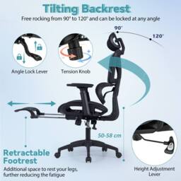 Costway Mesh Office Chair Adjustable Swivel Executive Computer Desk Chair in Black - thumbnail 7