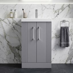 Balterley Floor Standing 2 Door Vanity Unit - Mid-Edge Basin 500mm, Satin Grey - thumbnail 9