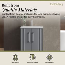 Balterley Floor Standing 2 Door Vanity Unit - Mid-Edge Basin 500mm, Satin Grey - thumbnail 4