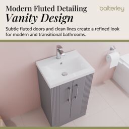 Balterley Floor Standing 2 Door Vanity Unit - Mid-Edge Basin 500mm, Satin Grey - thumbnail 3