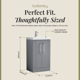 Balterley Floor Standing 2 Door Vanity Unit - Mid-Edge Basin 500mm, Satin Grey - thumbnail 5