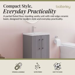 Balterley Floor Standing 2 Door Vanity Unit - Mid-Edge Basin 500mm, Satin Grey - thumbnail 2
