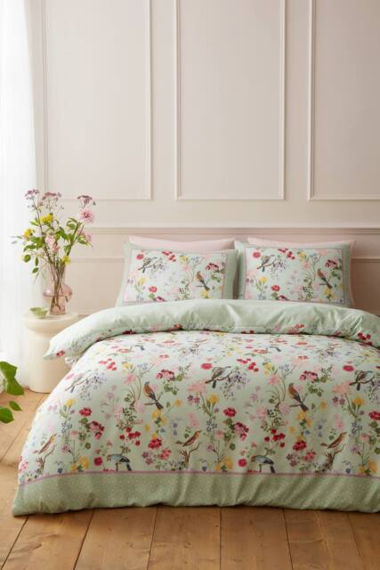 RHS x Catherine Lansfield 'Birds In Bloom' So Soft Duvet Cover Set in Green - Size: King - image 1